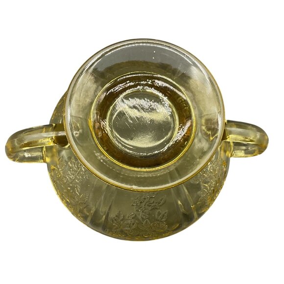 Vtg 1930s Open Sugar Bowl Depression Glass Sharon Cabbage Rose Amber Colored - Picture 7 of 7